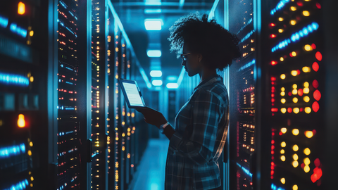 Woman in server room.